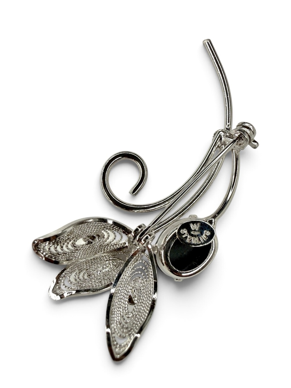 Vintage Sterling Silver Filigree Brooch With Czech Black Glass - Picture 11 of 13